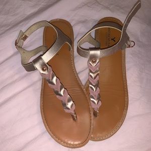 Gold and purple American Eagle sandals